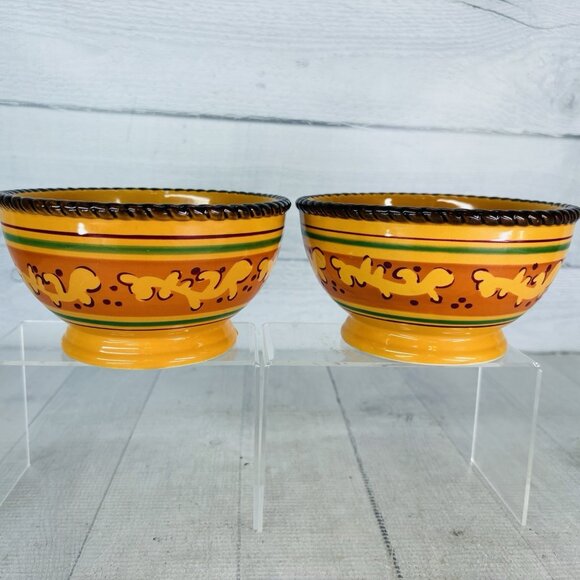 Celebrating Home TUSCAN Orange Yellow Stoneware Footed Soup Cereal Bowls Set 2 - Picture 5 of 16